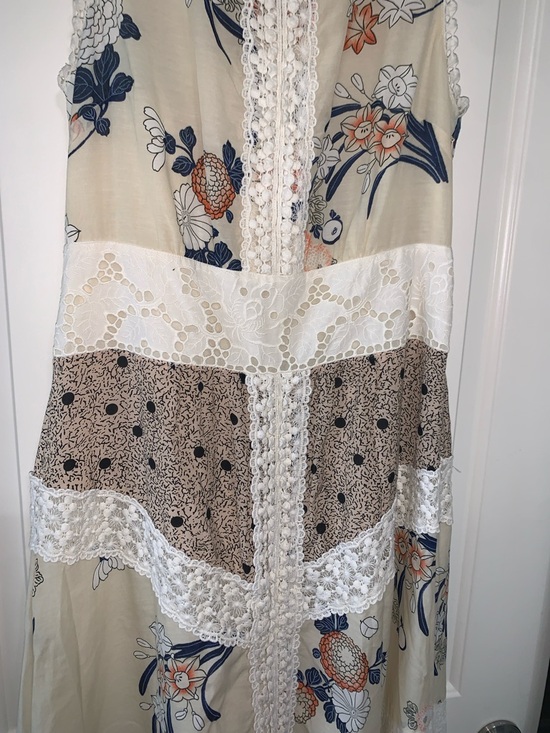 Anthropologie Leifnotes Women’s Boho Field Biology Floral Lace-Trim Maxi Dress - Picture 3 of 11